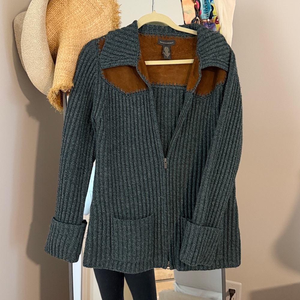 Banana Republic Teal and Brown Knit Jacket